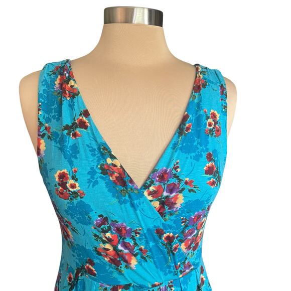 Garnet Hill Starlet Knit Blue Floral Dress Surplice Neck Sleeveless SMALL Summer - Picture 3 of 10